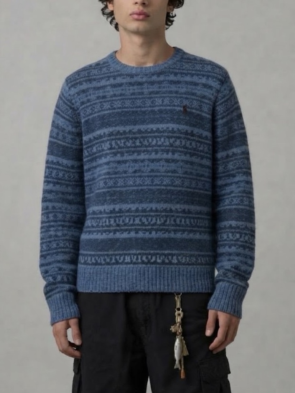 Polo Ralph Lauren 100% Wool Sweater Mens Blue Striped Pattern